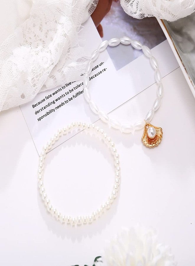 GUAFEIH Shell Anklets Set Pearl Layered Ankle Bracelet Elastic Beach Foot Chain Jewelry for Women - Image 4